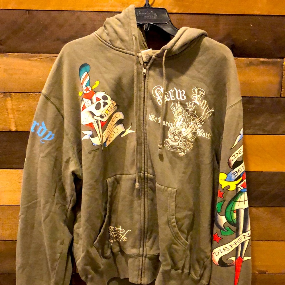 Men’s Vintage OG Ed Hardy Embroidered Hoodie with Print Size 2XL